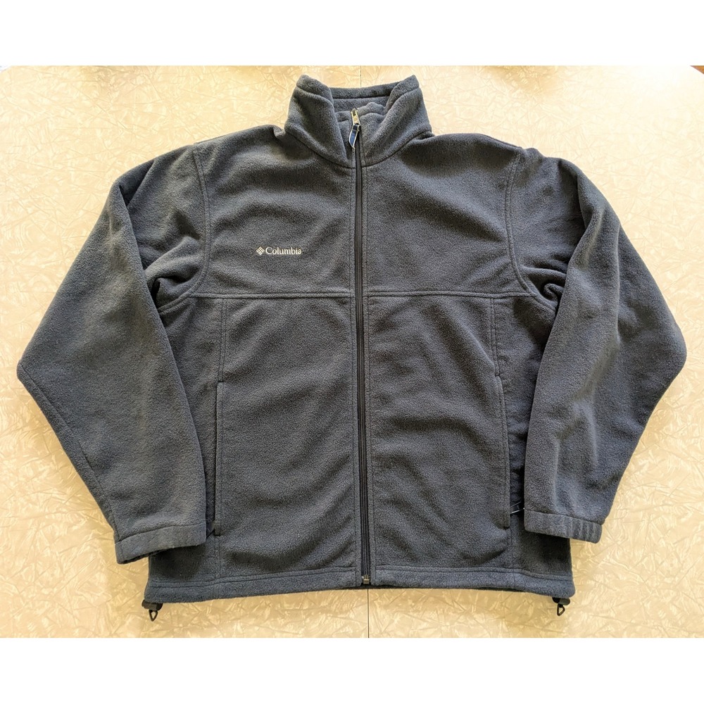 Columbia Mens Full Zip Fleece Jacket Navy Blue Medium Mock Neck Outdoor Layer